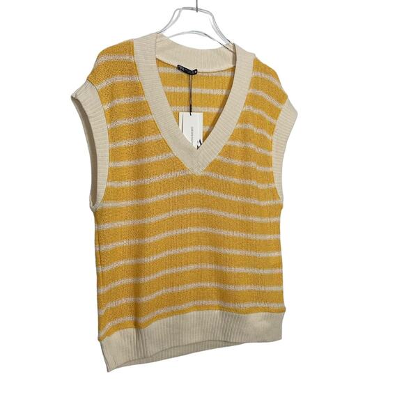 Zara Sweater Vest Oversized Striped Yellow Size Small NEW - Picture 6 of 11